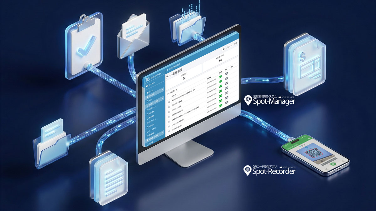 Spot-Managerによる出展者管理の全体像 - クラウドから募集・メール・資料共有・書類管理・請求書発行を一元管理する仕組み